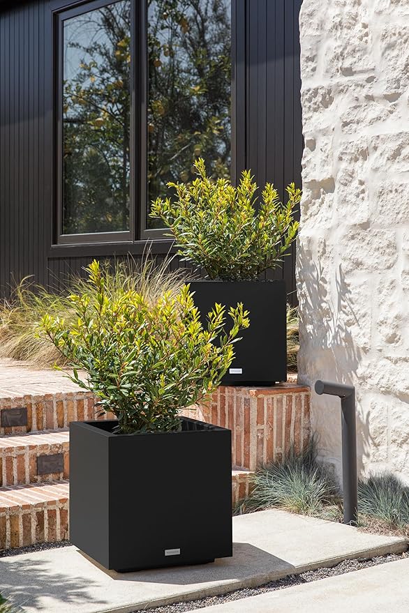 Veradek Block Series Cube Plastic Planter - Large Square Planter for Indoor or Outdoor Patio/Garden | Durable All-Weather Use with Drainage Holes | Modern Décor for Tall Plants, Trees, Flowers