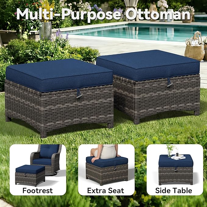 8 Piece Outdoor Wicker Patio Furniture Set, Outdoor Swivel Rocker Patio Chairs Set with Thickened Olefin Cushions, High Back and Deep Seating, Hand-Woven PE Rattan for Porch, Deck