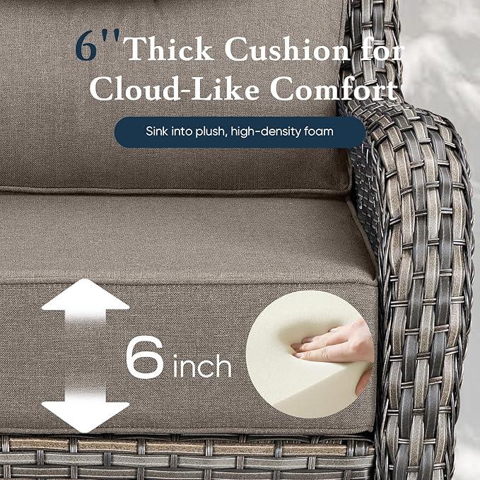 Belord Luxury 6" Thick Cushioned Outdoor Swivel Rocker Patio Chairs with Side Table, High Back Wicker Furniture Set with Ergonomic Zone Back, Conversation Glider Set for Deck Porch - Grey+Grey