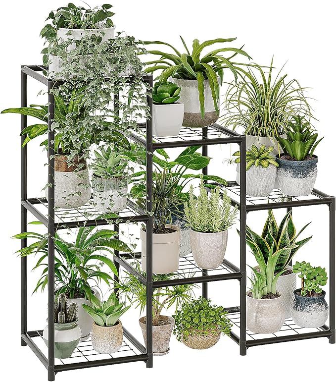 Bamworld Black Plant Stand Outdoor Metal Plant Shelf for Multiple Plants 3 Tiers Ladder Plant Holder Waterproof for Garden Living Room Patio Morden Home Decor Gardening Gifts