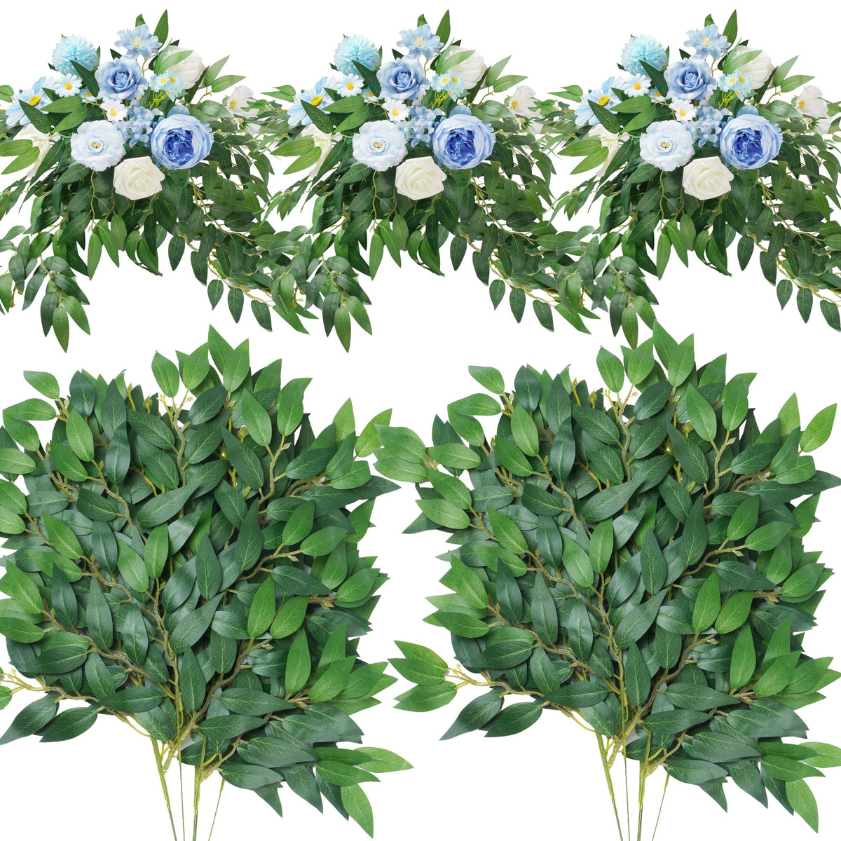 20 Pcs Artificial Italian Ruscus Silk Greenery Stems, Green Faux Leaves