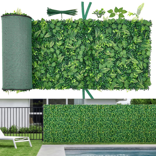 VEVOR Artificial Plant Wall, 4 PCS, Each Panel 2 x 8 ft Artificial Boxwood Panels, Sun Protection Greenery Backdrop Privacy Hedge Fence, Fake Grass Screen for Wedding, Indoor,Outdoor Garden Mixed Leaf
