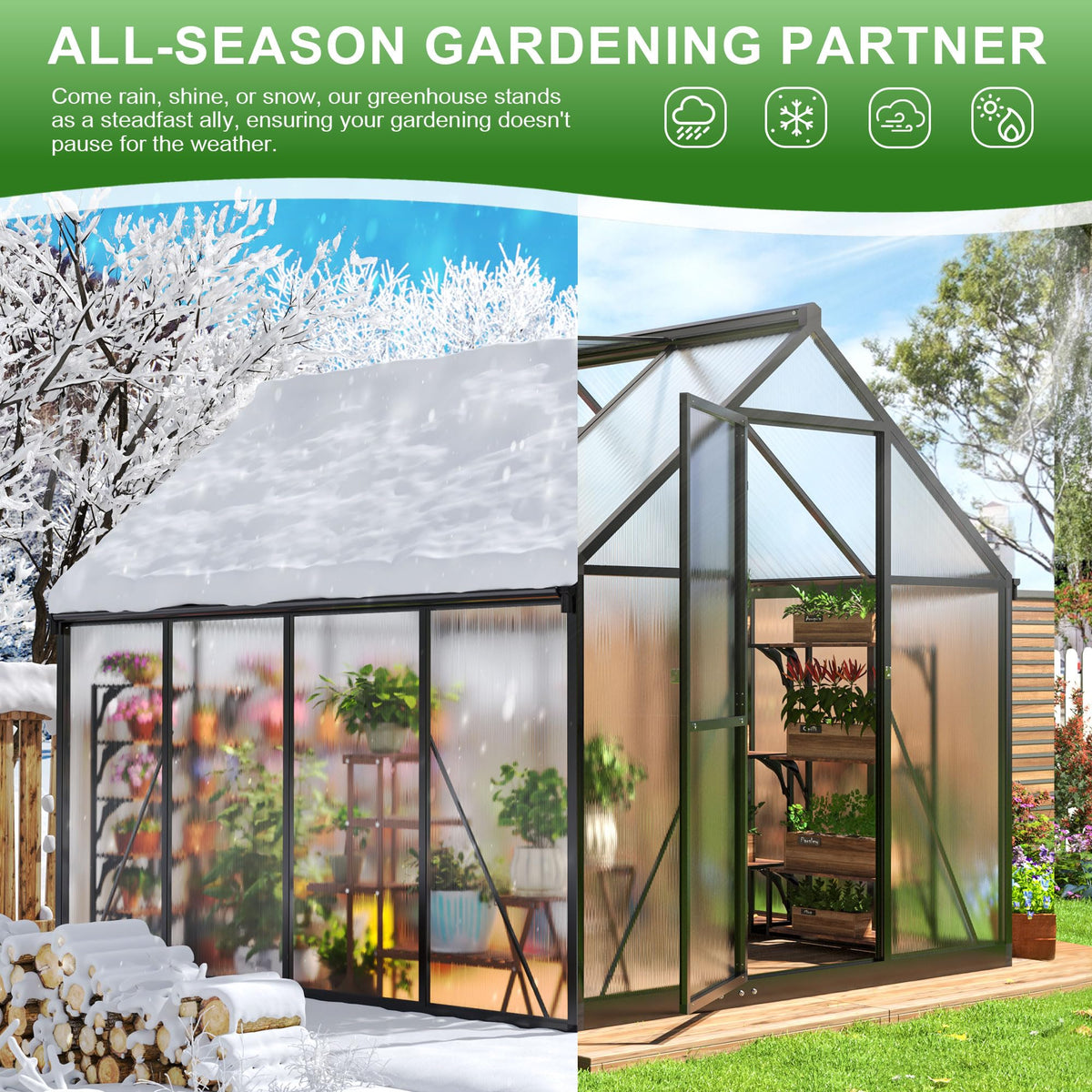Polar Aurora 6x8 FT Walk-in Polycarbonate Heavy Duty Greenhouse