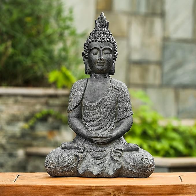 LuxenHome Large Buddha Statue Outdoor and Indoor, 22" Fiber Stone Meditating Buddhas Garden Statues Outdoor, Zen Buddha Garden Sculptures & Statues, Outdoor Statues for Patio, Backyard Deck