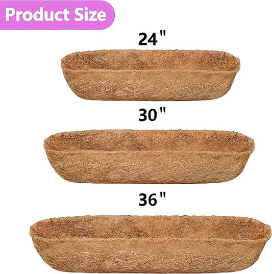 TigeJoy 36inch Trough Coco Coir Liners Planter Replacement, 100% Natural Thick Coco Fiber Liner for Flower Box Decks Garden Flower Pots, 36'' Half Moon Shape Coconut Liner Window Boxes Outdoor