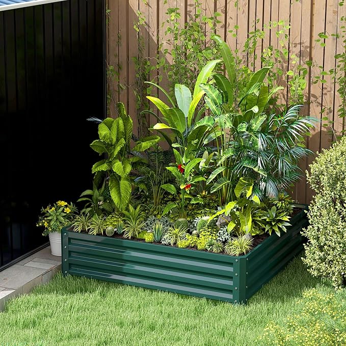 Outsunny Galvanized Raised Garden Bed, 4' x 4' x 1' Metal Planter Box, for Growing Vegetables, Flowers, Herbs, Succulents, Green