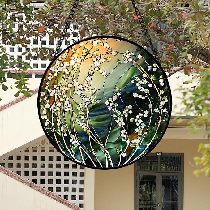 AMDERVEN Stained Glass Suncatcher, Yellow Green Gradient Flower Sun Catcher Plants Stain Glass Window Hanging Decoration Mother's Day Birthday Gifts for Women Men Mom and Nana 7.8 in