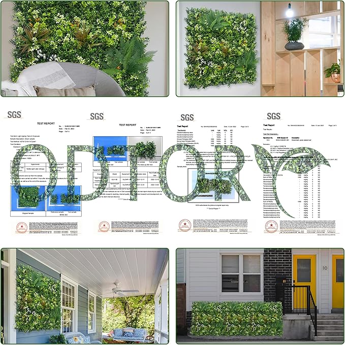 ODTORY Artificial Grass Boxwood Hedges Wall Panels: 20"x20" 12P UV-Anti Faux Greenery Fake Ivy Leaves Privacy Fence Screen Backdrop for Garden Covering Privacy, Outdoor Indoor Decor