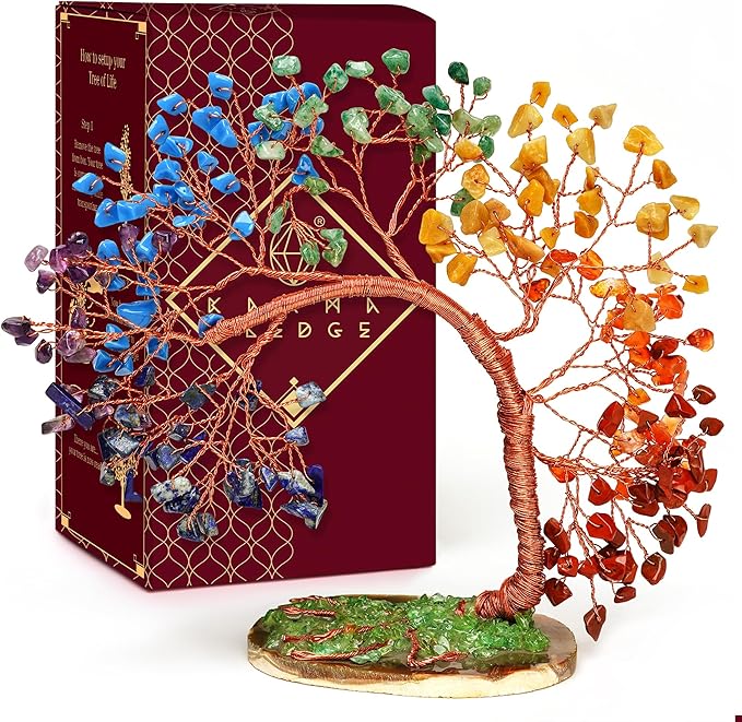 7 Chakra Healing Crystal Tree of Life for Home and Office Decor, Positive Energy, Wealth, Good Luck, Reiki Healing Crystals and Stones, Handmade Feng Shui Decoration, Birthday Gifts for Women