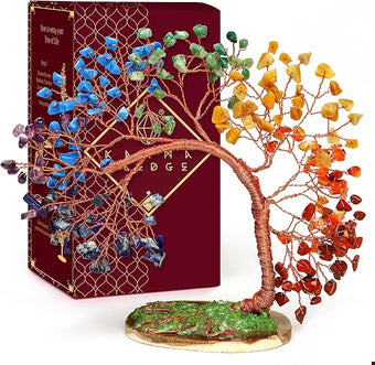 7 Chakra Healing Crystal Tree of Life for Home and Office Decor, Positive Energy, Wealth, Good Luck, Reiki Healing Crystals and Stones, Handmade Feng Shui Decoration, Birthday Gifts for Women
