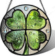 AMDERVEN Stained Glass Window Hanging, Green Silver 4 Leaf Clover Sun Catcher for Window Door Home Decor Plant Suncatcher Christmas Mother's Day Birthday Gifts for Women Men Mom Nana 7.8 in