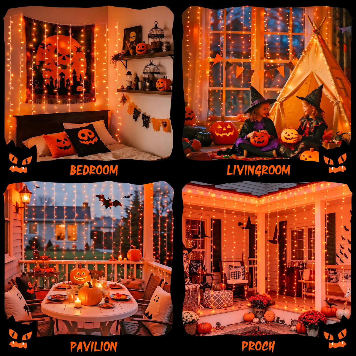 JMEXSUSS Orange Curtain Lights for Halloween, USB Plug in, 200 LED
