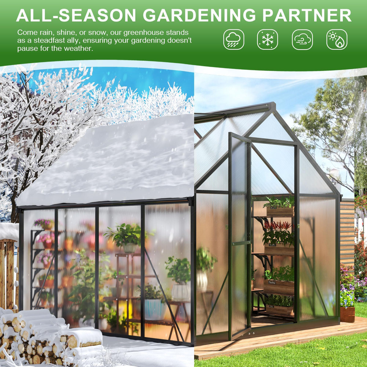Polar Aurora 10X16 FT Walk-in Polycarbonate Heavy Duty Greenhouse