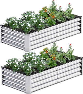 2PCS 4x2x1FT Galvanized Raised Garden Bed Kit, Galvanized Planter Raised Garden Boxes Outdoor, Large Metal Raised Garden Beds for Vegetables-Silver