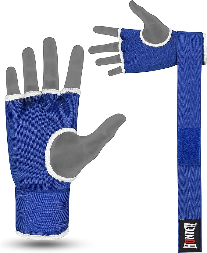 HUNTER Gel Padded Inner Gloves with Hand Wraps for Boxing, Quick Elastic Training Wraps for Men & Women, Muay Thai MMA Kickboxing Martial Arts Knuckle Wrist Protector (Pair)
