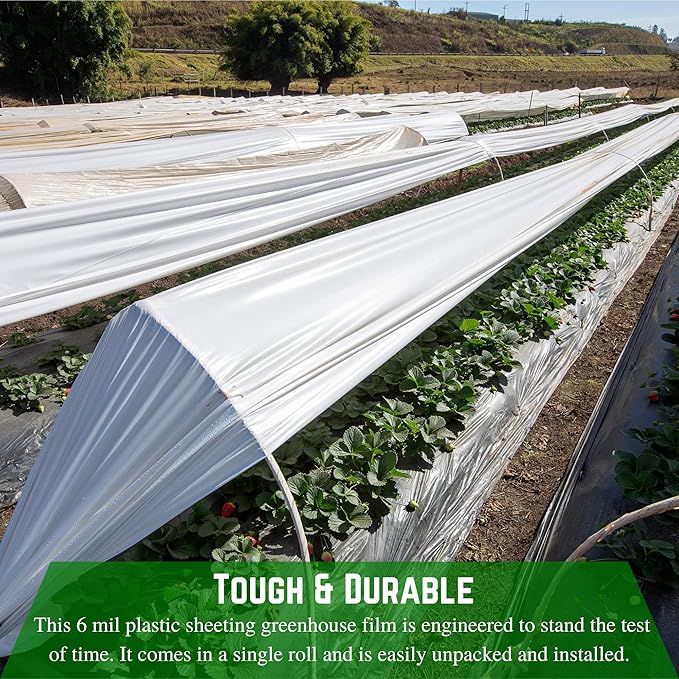 Farm Plastic Supply - White Greenhouse Plastic Sheeting - 6 mil - (40' x 25') - 4 Year UV Resistant Poly Greenhouse Film, 55% Light Transmission Hoop House Cover for Gardening, Agriculture