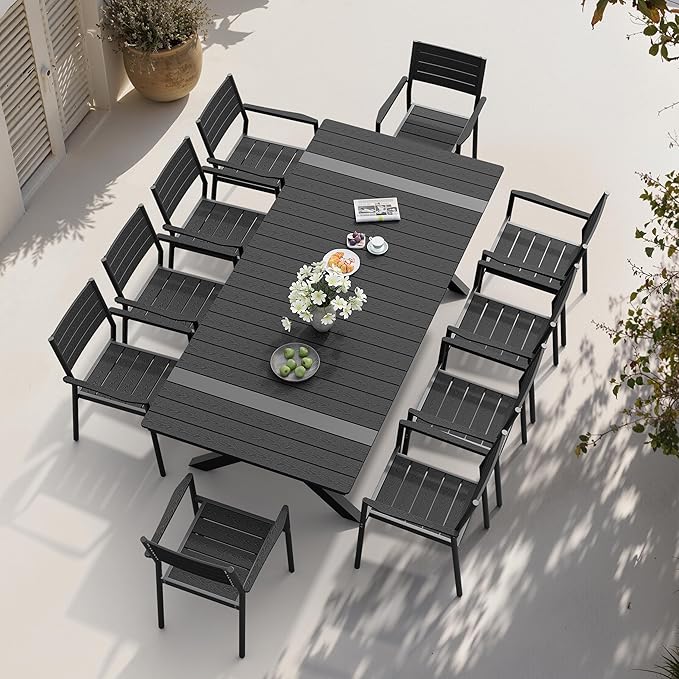Pellebant Stackable Outdoor Dining Chairs Set of 2, Aluminum Patio Chairs with Arms, All-Weather for Garden, Lawn, Deck, Porch and Yard, Black