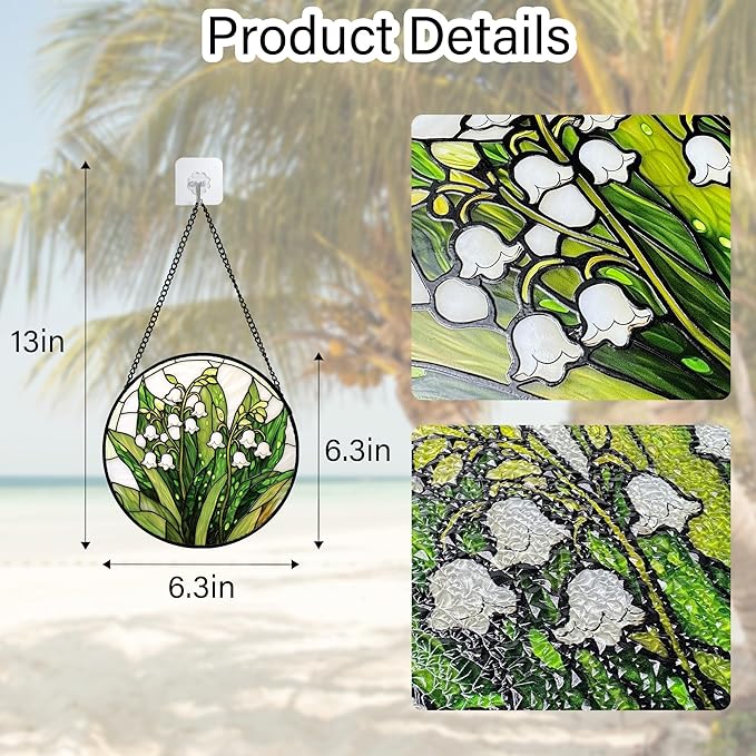 DASTOLL Stained Glass Window Hanging, Lily of The Valley Flower Sun Catchers Colorful Glass Panel Green Plants Suncatcher Decor for Birthday for Women,Men,Wife, Lovers, and Mom 6.3 in
