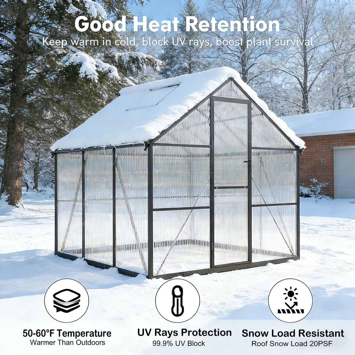FLY BY YAN 6x6FT Outdoor Greenhouse with Roof Vent, Charcoal Black