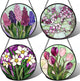 AMDERVEN Stained Glass Window Hanging 4 Pcs Set Tulips Plum Flower Daffodils Hyacinths 9.8" - Suncatcher Door Garden Sun Catcher Decor Birthday Mother's Day for Mom Woman Nana
