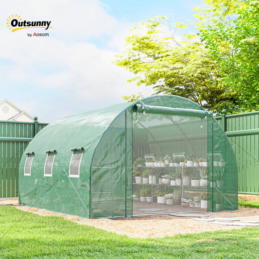 Outsunny 10'x11'x6' Walk-in Tunnel Greenhouse Hoop House Mesh Door Green