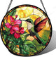 Stained Glass Suncatcher, Hummingbird Red Flowers Green Leaves Sun Catcher Stain Glass Window Hanging Decoration Mother's Day Birthday Gifts for Bird Lover Women Men Mom Nana 9.8 in