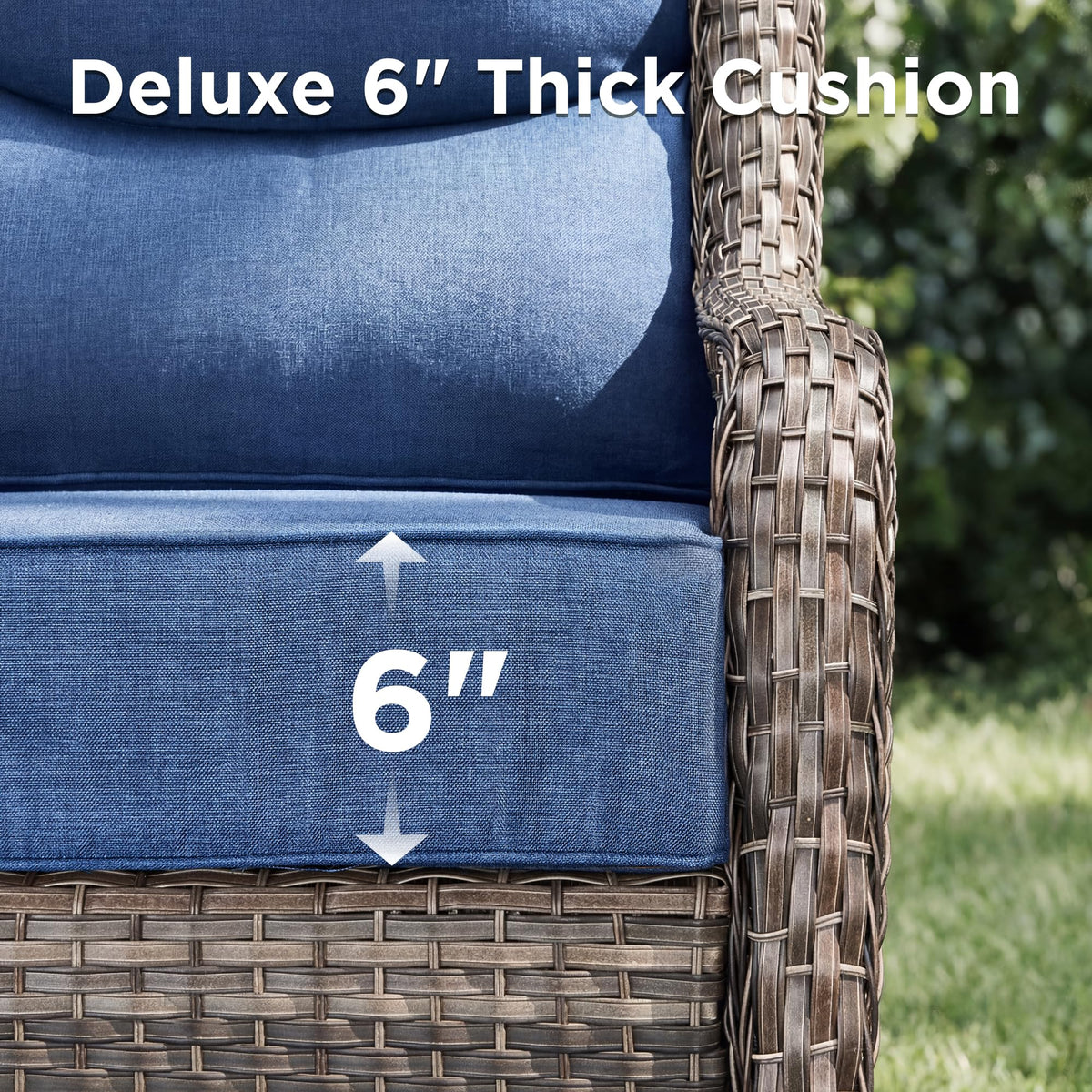 Luxury 8 Pieces Outdoor Patio Furniture Set-All Weather Wicker Swivel Rocker Patio Chairs with 6" Thick Cushion Rattan Sofa Coffee Table, Outdoor Conversation for Garden Porch Backyard(Grey/Blue)