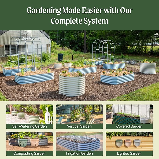 32" Extra Tall Raised Garden Bed Kits, 2 x 8 x 2.7ft Raised Planter Box Outdoor, 3.5 x 6.5 x 2.7ft Deep Root 9 in 1 Modular Metal Raised Beds for Gardening Vegetables Flowers Fruits - Pearl White
