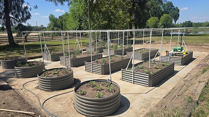 A ANLEOLIFE 6-Pack 4X4X1.5ft & 6X3X1.5ft Deep Root Galvanized Raised Garden Beds Outdoor for Planting Vegetables Flowers Herb, Quartz Grey