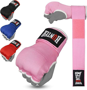 HUNTER Gel Padded Inner Gloves with Hand Wraps for Boxing, Quick Elastic Training Wraps for Men & Women, Muay Thai MMA Kickboxing Martial Arts Knuckle Wrist Protector (Pair)