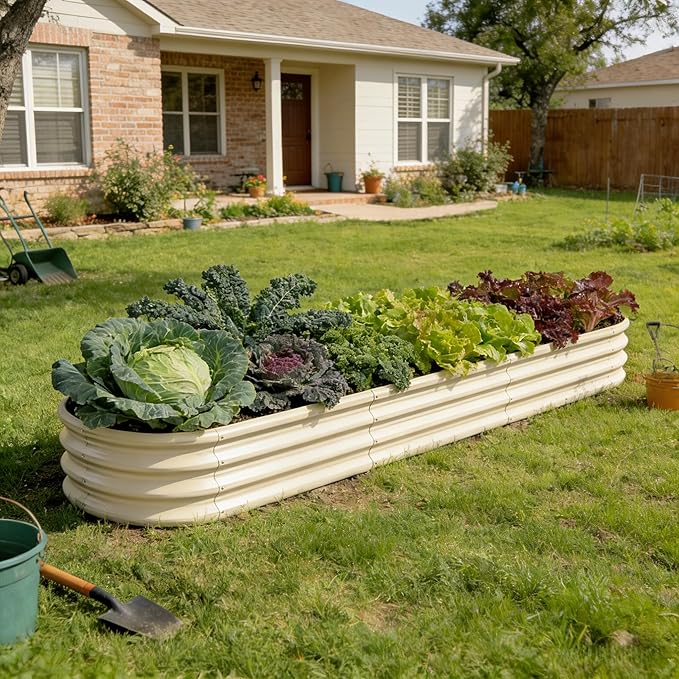 2-Pack Galvanized Raised Garden Bed 6x2x1ft - 12" Tall Metal Planter Box for Outdoor Plants, Vegetable, Herb with Durable Steel, Small Flower Bed for Balcony and Patio - Sand Beige
