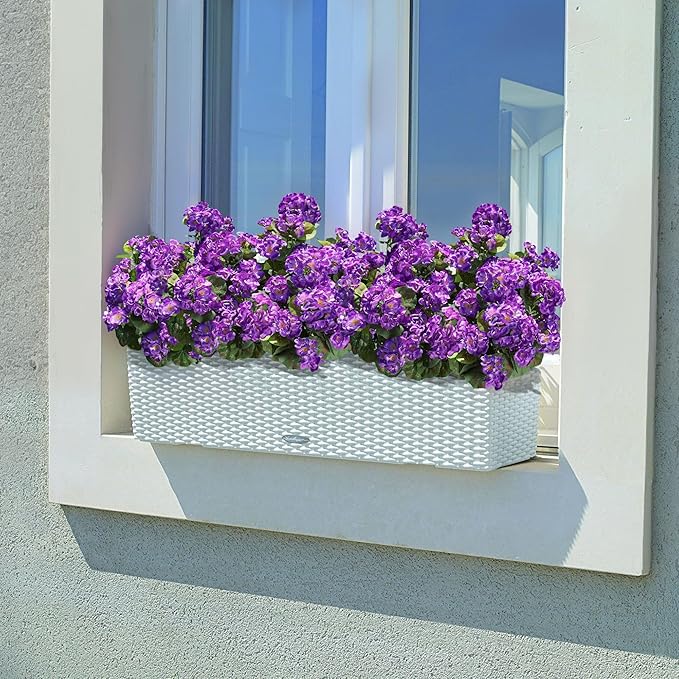 Artificial Geranium Fake Flowers for Outdoors Decoration, 6 Bundles Silk Geraniums Flower UV Resistant Look Real Faux Plants for Outside Planter Front Door Garden Patio Balcony Yard Home, Purple
