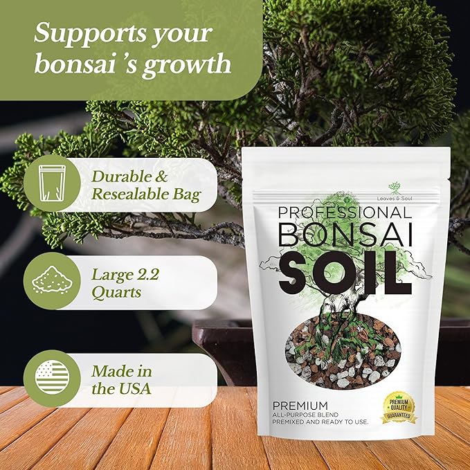 Bonsai Soil Premium All Purpose Blend | Pre-Mixed Ready to Use for Fast Drainage | Large 2.2 Quarts | Lava, Limestone Pearock, Calcined Clay and Pinebark | Made in USA