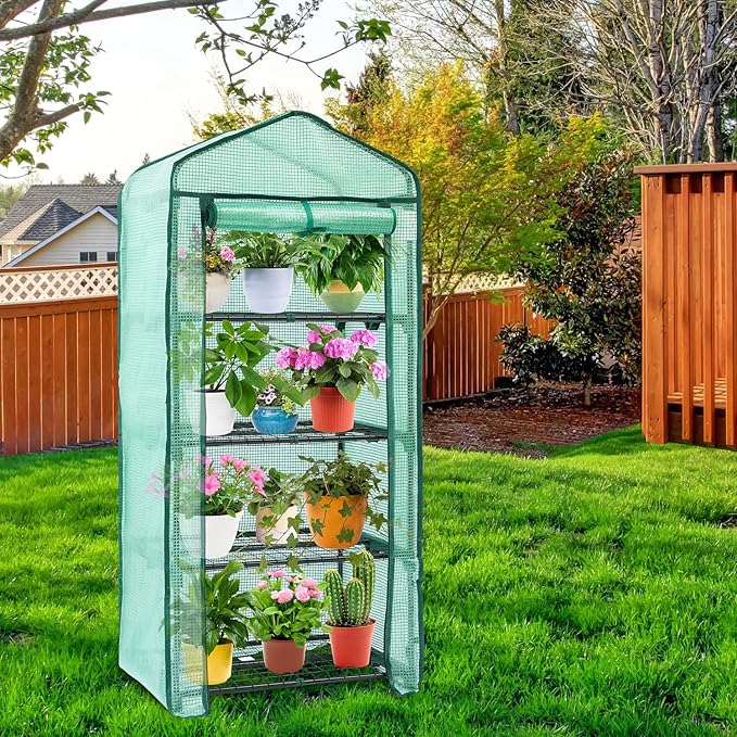 Ohuhu Mini Greenhouse for Indoor Outdoor, Small Plastic Plant Green House 4-Tier Rack Stand Portable Greenhouses with Durable PE Cover for Seedling, 2.5x1.6x5.2 FT, Ideal Gardening Gifts for Women Men