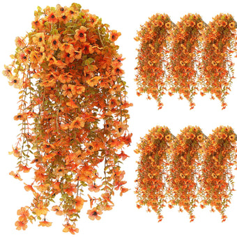 FineCheer 6 Pcs Fall Artificial Hanging Flowers Outdoor, Warm Color