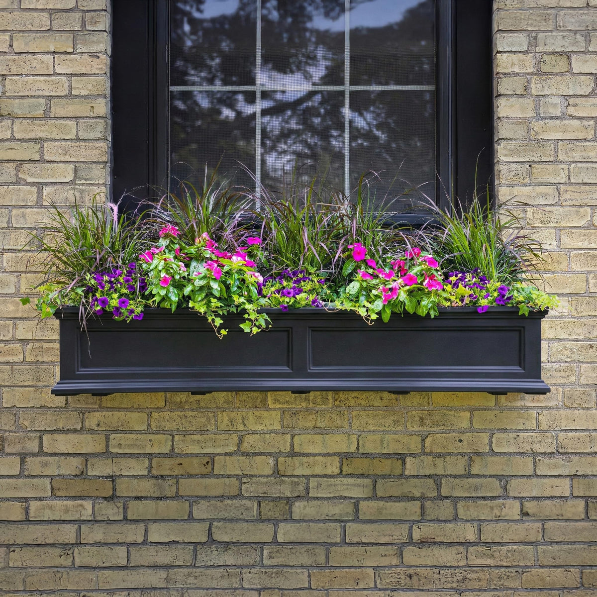 Mayne Fairview 60in Self-Watering Rectangular Window Box Planter, Black
