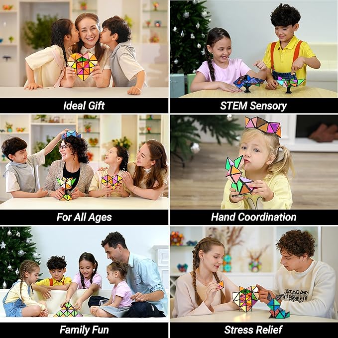 TOSY Magnet Pyramid Glow - 1 Cube Transforms into 1 Billion Shapes, 15 pcs (12 Puzzle pcs & 3 Accessories), 243 Magnets, Glowing, Christmas Stocking Stuffers Gift for Kids, Creative Puzzle STEM Toy