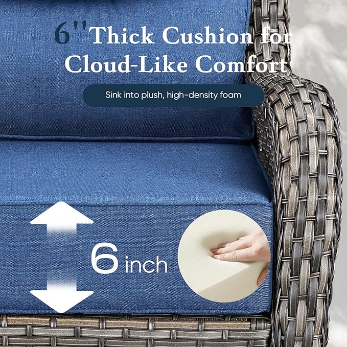 Belord Luxury 6" Thick Cushioned Outdoor Swivel Rocker Patio Chairs Set of 4 with Side Table, High Back Wicker Furniture Set with Ergonomic Zone Back, Conversation Set for Deck Porch - Brown+Grey