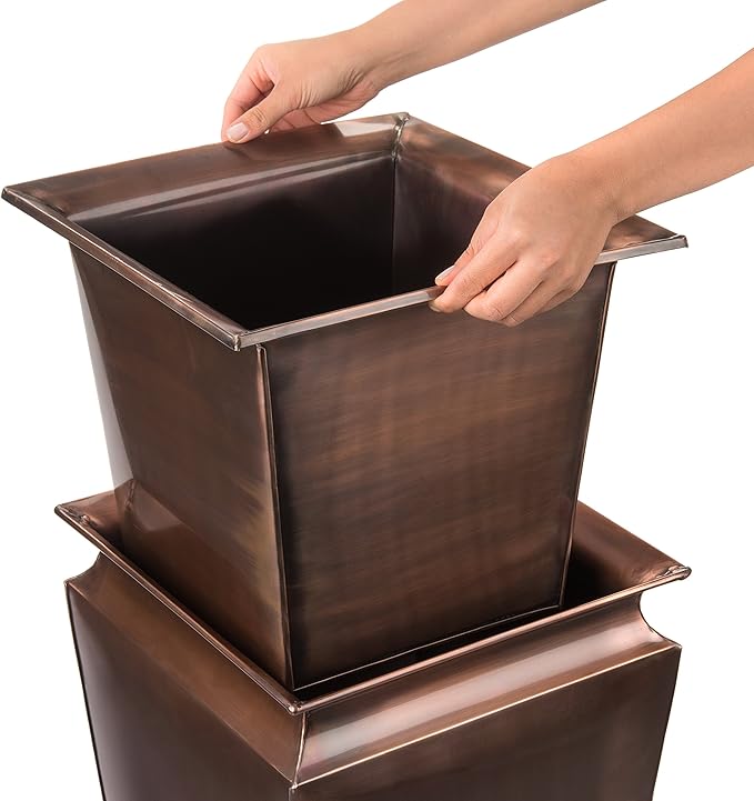 H Potter Tall Planter Patio Garden Copper Indoor Outdoor Deck Flower with Tray