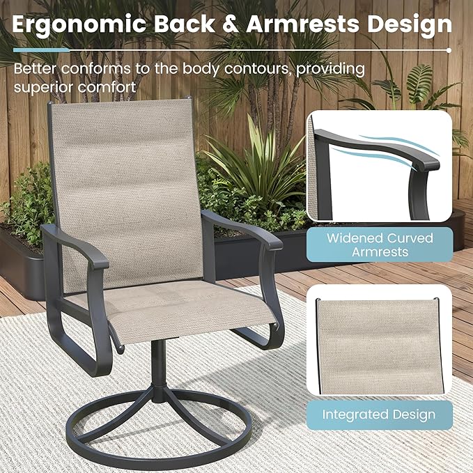 Patio Swivel Chairs Set of 6, Outdoor Dining Chairs with High Back, 360° Swivel Rocker Chair in All-Weather Padded Textilene & Metal Frame for Garden, Porch, Backyard, Balcony(Padded Beige)