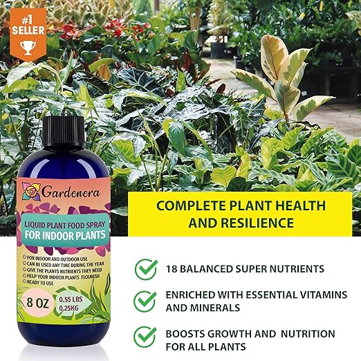 Gardenera Plant Growth Superfood for Indoor Plants with 18 Key Vitamins & Minerals - Organic Plant Food Fertilizer - Micro-Fungi and Bio-Organisms for Indoor Plant Care & Growth Enhancement - 8oz