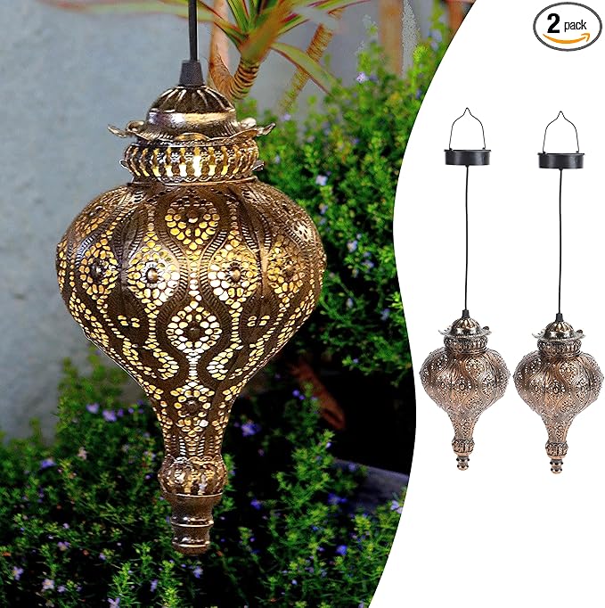 Solar Moroccan Lantern Outdoor Garden Decor(2 Pack) Solar Lanterns Outdoor Waterproof, Lanterns Decorative Outdoor Lights for Patio Pathway Yard Porch Backyard.