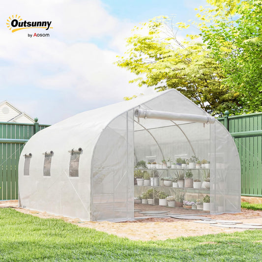 Outsunny 10' x 11' x 6' Walk-in Tunnel Greenhouse with Shelves White