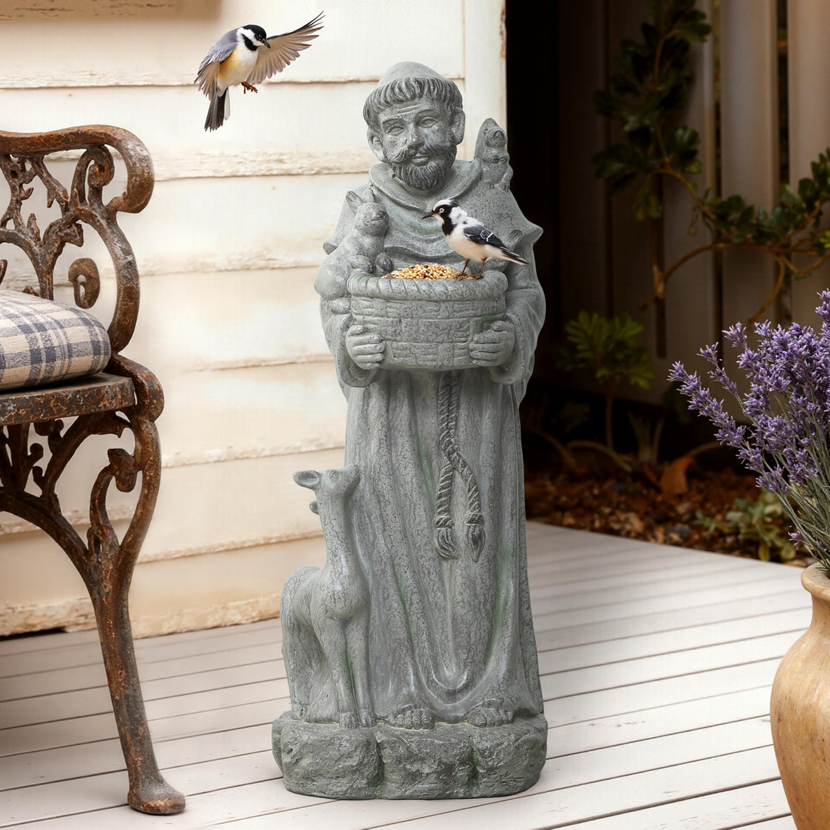LuxenHome 27.6" Outdoor St. Francis Statues, Outdoor Garden Sculptures