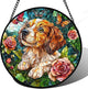 Stained Glass Window Hanging, Dog and Rose Suncatcher for Doors Home Butterfly Sun Catchers Decoration and Christmas, Mother's Day Birthday Gifts for Women, Men, and Mom 14.9x14.9 in