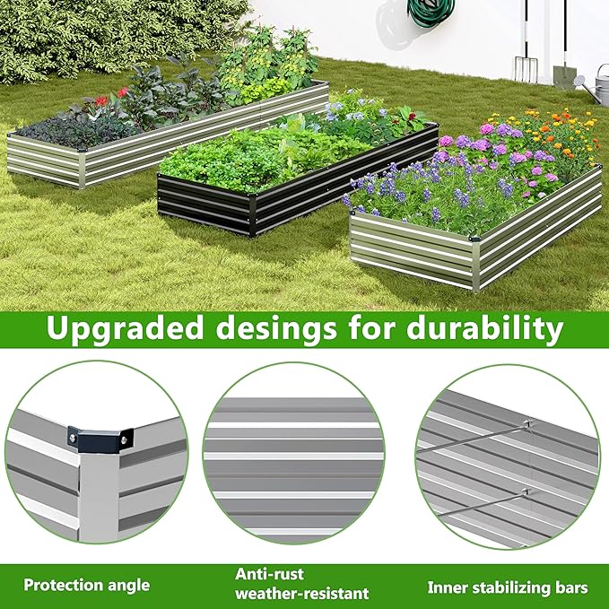 Easllre 2PCS 10x3x1ft Galvanized Raised Garden Bed Kit, Galvanized Planter Raised Garden Boxes Outdoor, Large Metal Raised Garden Beds for Vegetables,Silver