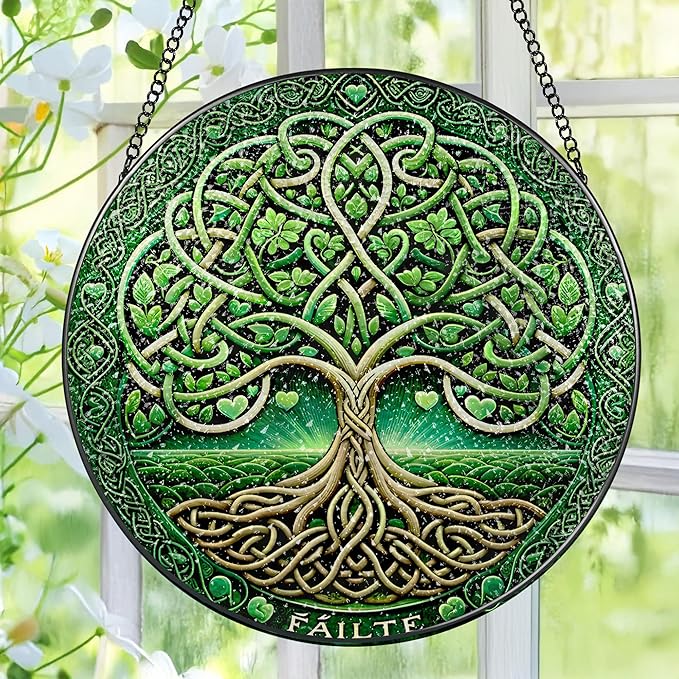 Stained Glass Window Hanging, Pauyadu Tree of Life Sun Catchers, Stained Glass Suncatcher, Tree of Life Decor Gifts for Women, Men, Wife, Lovers, Couple and Friend - 8 Inch