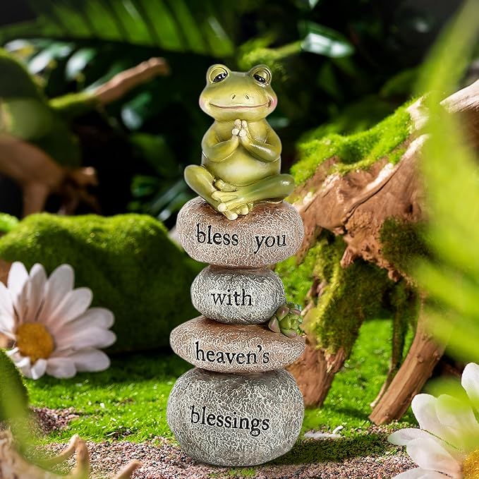 Xintim Garden Yoga Frog Statue Decor Meditation Zen Yoga Frog Figurines for Home and Garden Decoration, Gifts for Women Patio Yard Lawn Outdoor Sculptures, Bless You