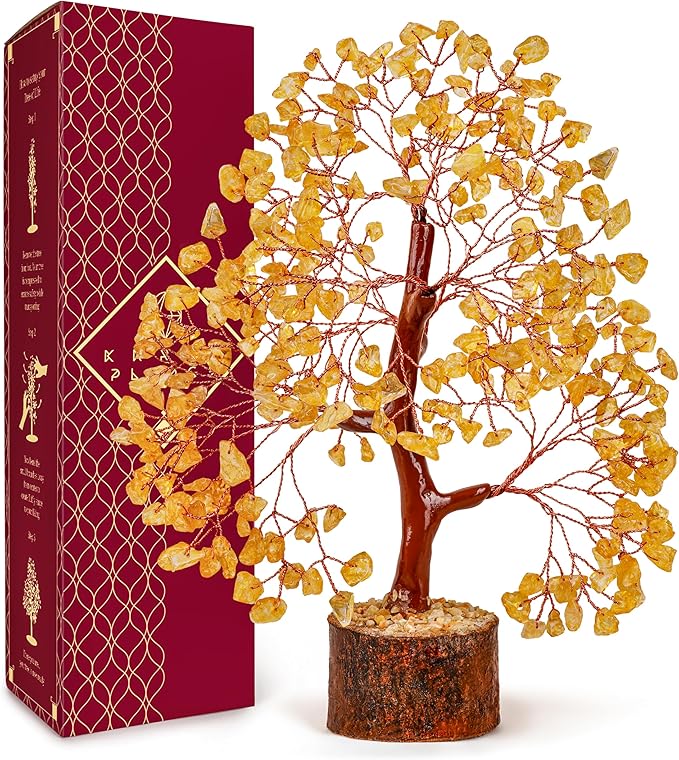 Crystal Tree Gifts for Women, Chakra Healing Citrine Crystals Handmade Tree of Life for Home and Office Desk Decoration, Reiki Healing, Good Luck, Positive Energy, Money, Birthday Gifts