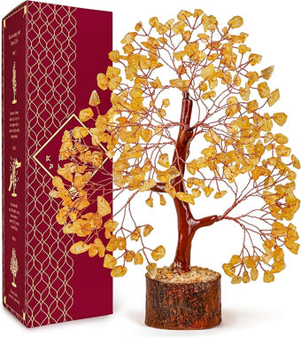 Crystal Tree Gifts for Women, Chakra Healing Citrine Crystals Handmade Tree of Life for Home and Office Desk Decoration, Reiki Healing, Good Luck, Positive Energy, Money, Birthday Gifts